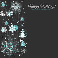 Ornate Christmas card with snowflakes xmas fir trees and stars N2