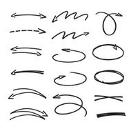 set of black hand drawn arrows signs and highlighting elements