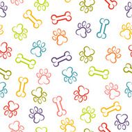 Dog paw and bone stroke seamless pattern