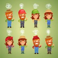 Farmers with Icons Set