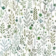 Seamless hands drawn spring pattern with grass and flowers Vector N3
