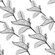 Leaves contours on white background floral seamless pattern hand-drawn Vector