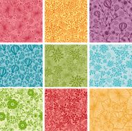 Nine Whimsical Flowers Seamless Patterns Set