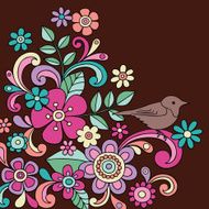 Groovy Psychedelic Flower and Bird Doodle