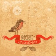 Festive Christmas Banner with Robin and Holly on Snowy Background
