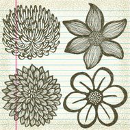 Set of Hand-Drawn Flowers on Old Paper