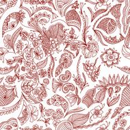Henna Doodle Floral Seamless Background