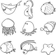Marine life animals collection in cartoon style