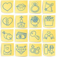 Doodle memo icon set - Love and romance