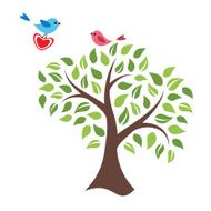 Stylized tree and birds in love