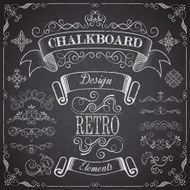Retro scroll dividers and icons on chalkboard