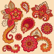 Henna Mehndi Tattoo Paisley Doodle Vector Elements N2