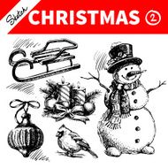 Hand drawn sketch winter Christmas set N5