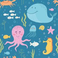 Sea animals vector seamless pattern N2