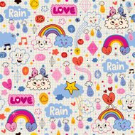clouds rainbows birds rain love hearts pattern N2