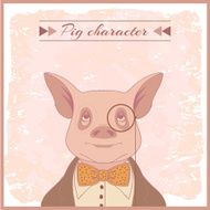 hipster pig animal character