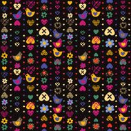 heart bird flower seamless pattern on dark background Vector illustration N2