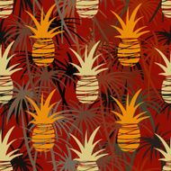 Seamless pattern with coconut palm trees and pineapples