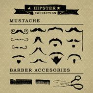 Hipster mustache set on the vintage background