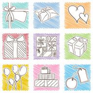 Illustation of birthday icons - hand drawn style