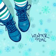 Winter illustration with girls feet in boots N2