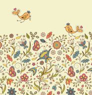 pattern with abstract flowers and birds