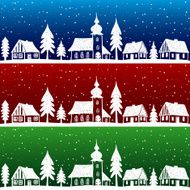 Christmas village with church seamless pattern N2
