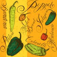 Chili peppers with calligraphy
