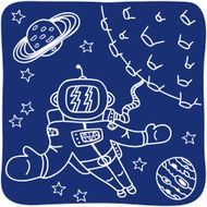 Drawing of an astronaut and planets