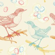 vector seamless pattern with birds and nests