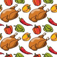 Seamless pattern with poultry and peppers N2