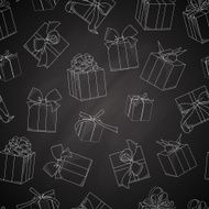 Seamless texture with hand drawn gift boxes bows and ribbons N2