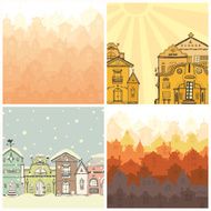 Colorful seamless pattern with old houses N2