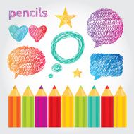 Set of pencil handdrawn bubbles with colour pencils