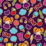 Seamless kawaii child pattern with cute doodles N19