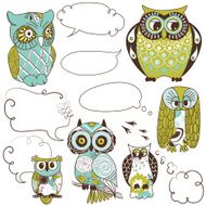 Collection of six different owls with speech bubbles N3