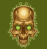 Image of skull with green eyes like a tattoo