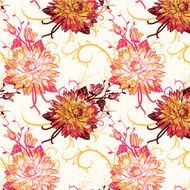 vector floral seamless pattern with blooming chrysanthemum