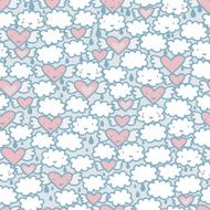 Seamless pattern with hearts and clouds