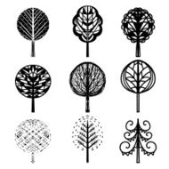 Trees decorative hand drawn set