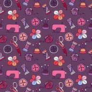 Cartoon Hand Drawn Seamless Pattern with Sewing and Tailoring Elements N10