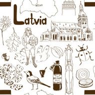 Sketch Latvia seamless pattern N2