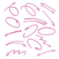 set of pink hand drawn arrows signs and highlighting element