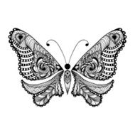 Zentangle stylized black Butterfly Hand Drawn vector illustrati