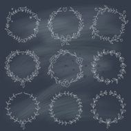 Set of 9 hand drawn wreaths on blackboard N2