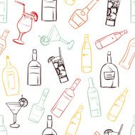 Seamless pattern with bottles and glasses N2