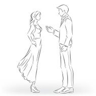 Man in suit and woman dress are talking