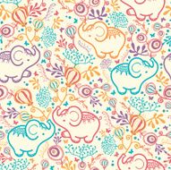 Elephants Among Flowers Seamless Pattern
