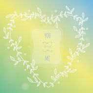 Colorful wedding template with a heart-shaped wreath N2