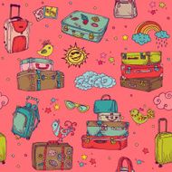 Vintage Hand drawn Suitcases Background - seamless